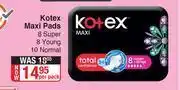 Dis-Chem Kotex Maxi Pads 8 Super, 8 Young Or 10 Normal-Per Pack offer