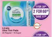 Dis-Chem Lil-Lets Ultra Thin Pads 20 Regular, 16 Super-For 1 offer