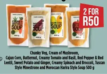 Food Lover's Market Chunky Veg, Cream of Mushroom, Cajun Corn, Butternut, Creamy Potato and Basil, Red Pepper & Red Lentil offer
