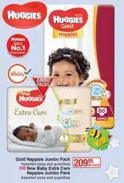 Dis-Chem Huggies Gold Nappies Jumbo Pack Or New Baby Extra Care Nappies Jumbo Pack-Per Pack offer