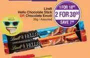 Dis-Chem Lindt Hello Chocolate Stick Or Chocolate Emoti Assorted-For 1 x 39g offer
