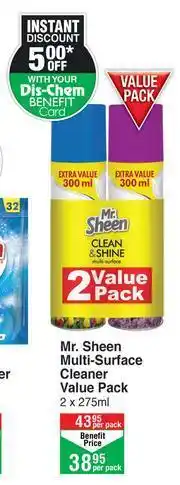 Dis-Chem Mr. Sheen Multi-Surface Cleaner Value Pack-2 x 275ml Per Pack offer