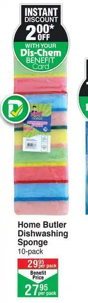 Dis-Chem Home Butler Dishwashing Sponge-10's Per Pack offer