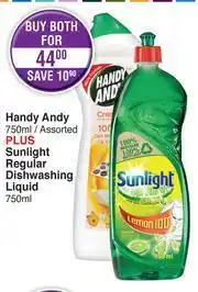 Dis-Chem Handy Andy 750ml Assorted + Sunlight Regular Dishwashing Liquid 750ml-For Both offer