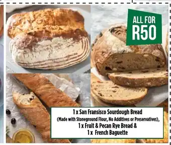 Food Lover's Market San Fransisco Sourdough Bread Fruit & Pecan Rye Bread & French Baguette offer