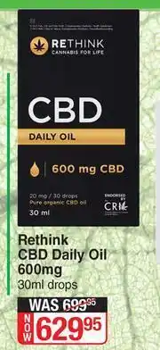 Dis-Chem Rethink CBD Daily Oil 600mg-30ml Drops offer