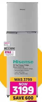 Game Hisense 161L Top Freezer Fridge Silver H220TTS offer