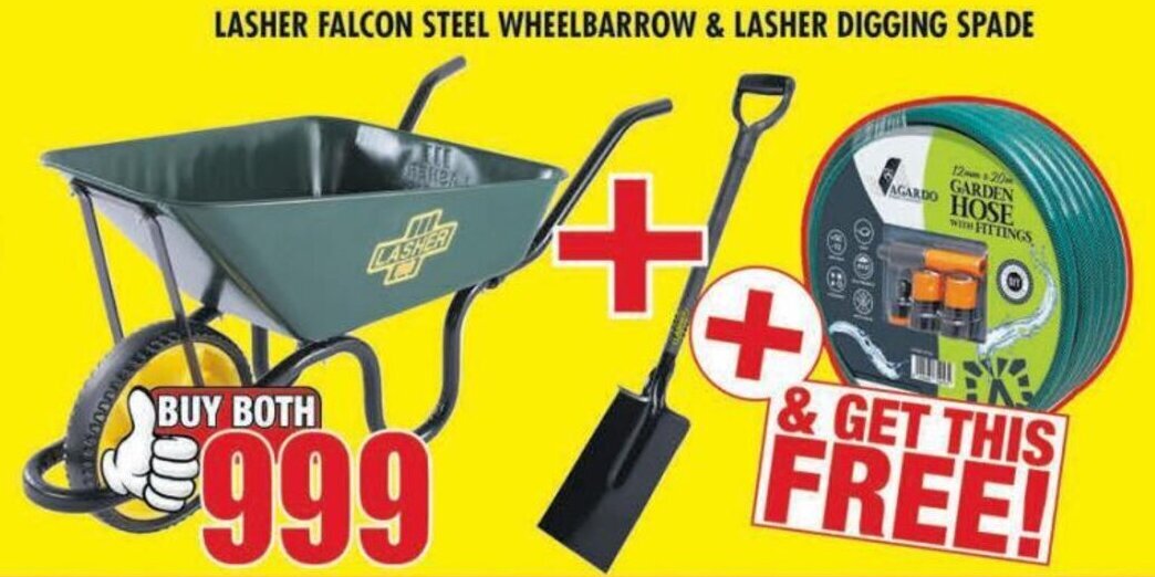 Lasher Falcon Steel Wheelbarrow & Lasher Digging Spade offer at Boxer Build