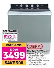 Game Defy 15Kg Twin Tub Washer (Metallic) DTT151 offer