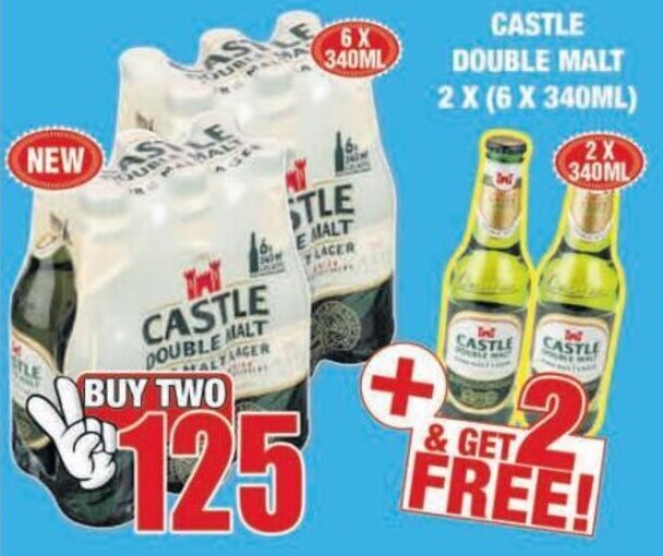 Castle Double Malt 2x6x340ml offer at Boxer Liquors