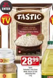Spar Tastic Parboiled Long Grain White, Brown Or Soft Absorbing Rice-2Kg Each offer