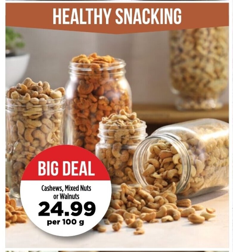 Cashews, Mixed Nuts or Walnuts 100g offer at Food Lover's Market