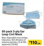 Builders Warehouse 50 Pack 3 Ply Ear Loop Civil Mask-Per Pack offer