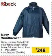 Builders Warehouse Beck Navy Windbreaker offer