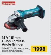 Builders Warehouse Makita 18V 115mm Li-Ion Cordless Angle Grinder DGA452ZK offer