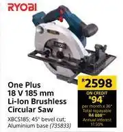 Builders Warehouse Ryobi One Plus 18V 185mm Li-Ion Brushless Circular Saw XBCS185 offer