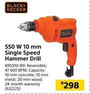 Builders Warehouse Black + Decker 550W 10mm Single Speed Hammer Drill KR5010-B9 offer
