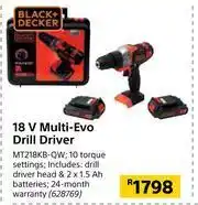Builders Warehouse Black + Decker 18V Multi Evo Drill Driver MT218KB-QW offer