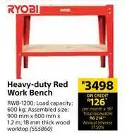 Builders Warehouse Ryobi Heavy Duty Red Work Bench RWB-1200 offer