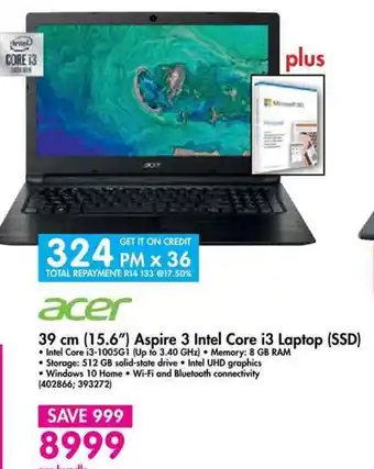 Makro Acer 39cm 15.6" Aspire 3 Intel Core i3 Laptop SSD offer