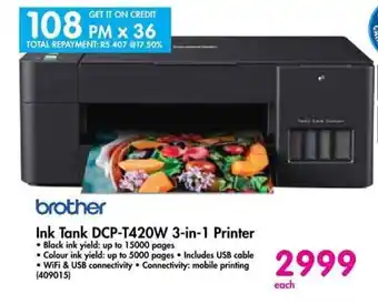 Makro Brother Ink Tank DCP-T420W 3-in-1 Printer offer