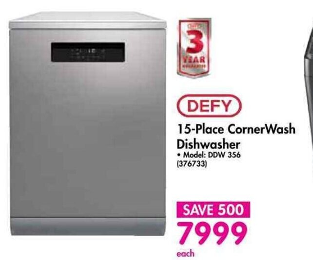 Defy 15Place CornerWash Dishwasher offer at Makro