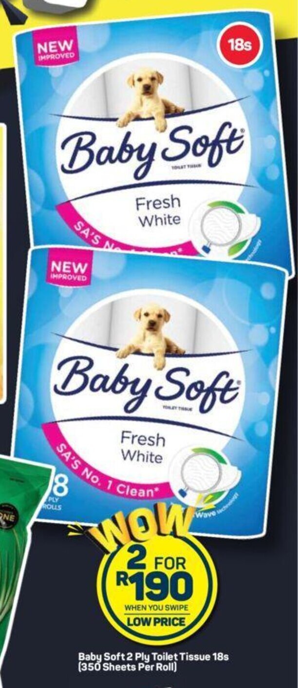 Baby Soft 2 Ply Toilet Tissue 18s offer at Pick n Pay