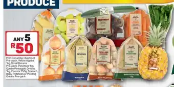 Pick n Pay PnP Cucumber, Beetroot Pre-Pack, Yellow Apples, Small Banana Pre-pack, Potatoes, Queen Pineapples, Onions,Carrots,Spinach,Bab offer