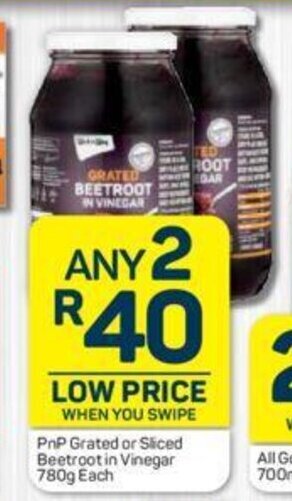 Pick n Pay PnP Grated or Sliced Beetroot in Vinegar 780g each offer