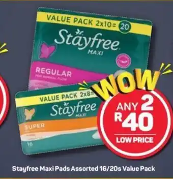 Pick n Pay Stayfree Maxi Pads Assorted 16/20s Value Pack offer