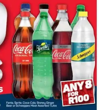 Pick n Pay Fanta, Sprite, Coca-Cola, Stoney Ginger Beer or Schweppes Mixer Assorted 1 Litre offer