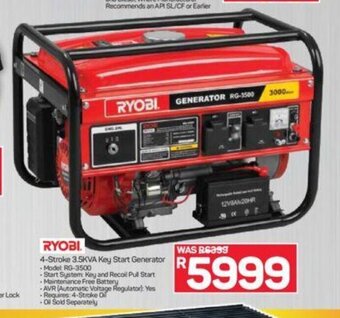 Pick n Pay Ryobi 4-Stroke 3.5KVA Key Start Generator offer