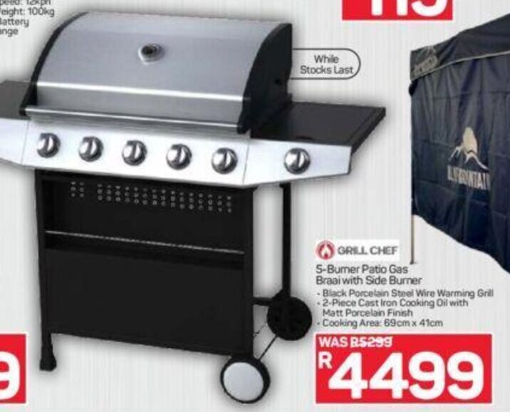 Grill Chef 5Burner Patio Gas Braai with Side Burner offer at Pick n Pay