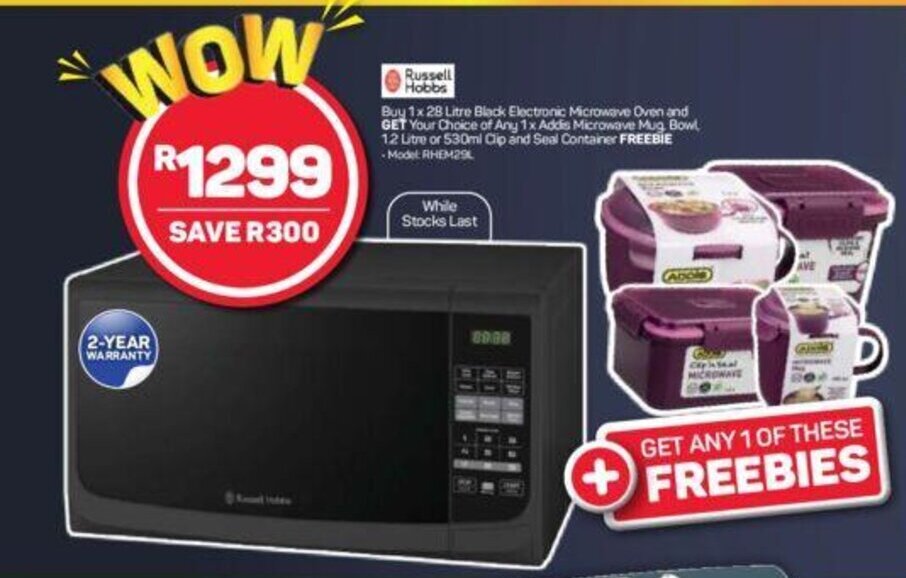 Russell Hobbs 28 Litre Black Electronic Microwave offer at Pick n Pay