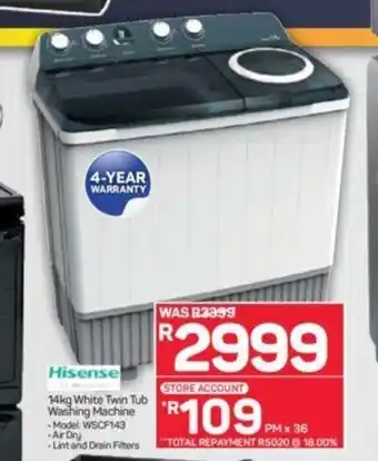 Pick n Pay Hisense - 14kg White Twin Tub Washing Machine offer