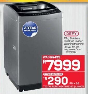 Defy - 17kg Stainless Steel Top Loader Washing Machine