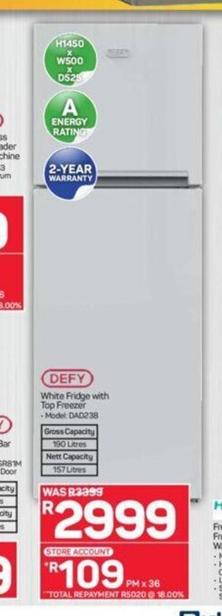 Pick n Pay Defy - White Fridge with Top Freezer offer