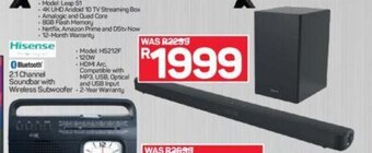 Pick n Pay Hisense - 2.1 Channel Soundbar with Wireless Subwoofer offer