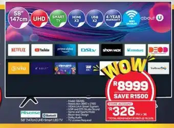 Pick n Pay Hisense - 58" (147cm) UHD Smart LED TV offer
