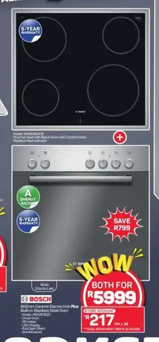 Pick n Pay Bosch - 600mm Ceramic Electric Hob + Built-in Stainless Steel Oven offer