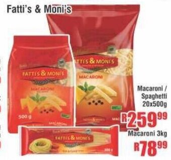 Devland Cash And Carry Fatti's & Moni's Macaroni / Spaghetti 20x500g offer