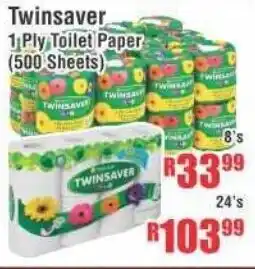Devland Cash And Carry Twinsaver 1 Ply Toilet Paper (500 Sheets) 8's offer