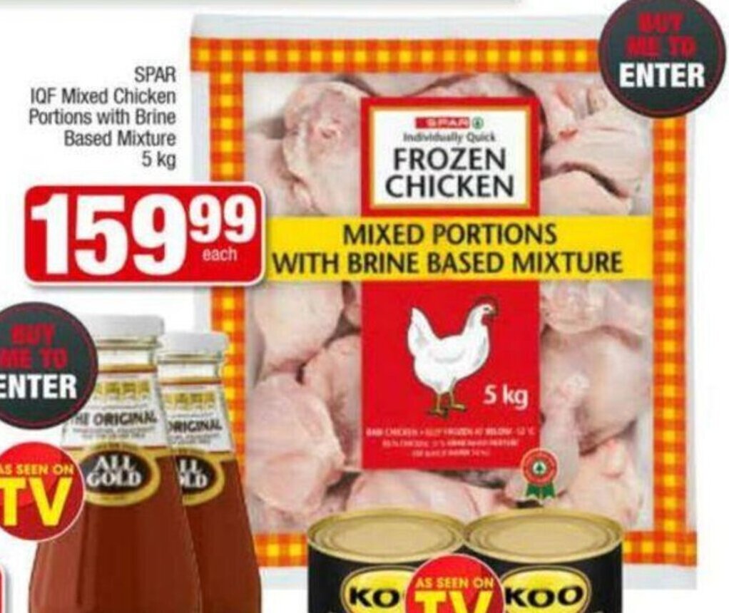 Spar IQF Mixed Chicken Portions With Brine Based Mixture 5kg offer at Spar
