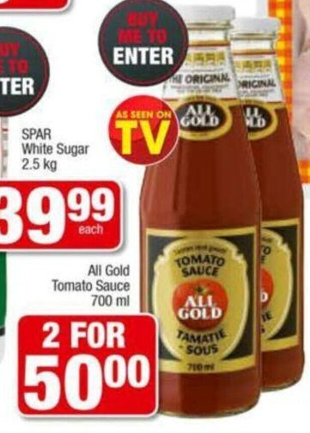 All Gold Tomato Sauce 700ml offer at Spar