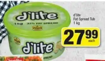 Spar D'Lite Fat Spread Tub 1kg offer