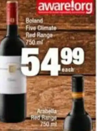 Boland Five Climate Red Range 750ml