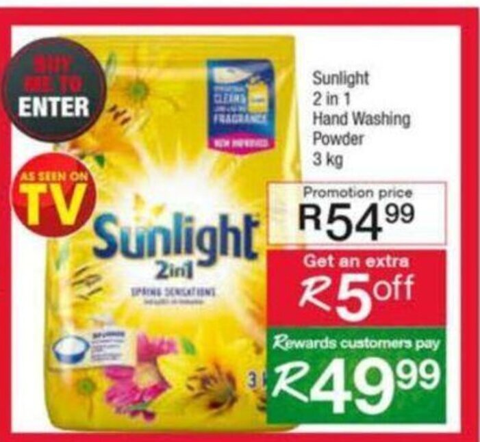 Sunlight 2 in 1 Handwashing Powder 3kg offer at Spar