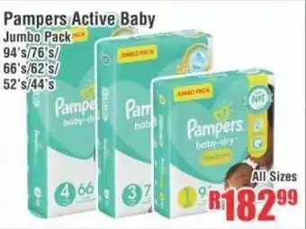 Devland Cash And Carry Pampers Active Baby Jumbo Pack All Sizes offer