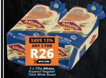 Checkers Albany Superior Regular/Thick White Bread 2x 700g offer
