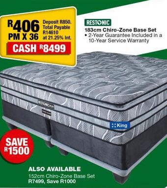 OK Furniture 183cm chiro-zone base set offer